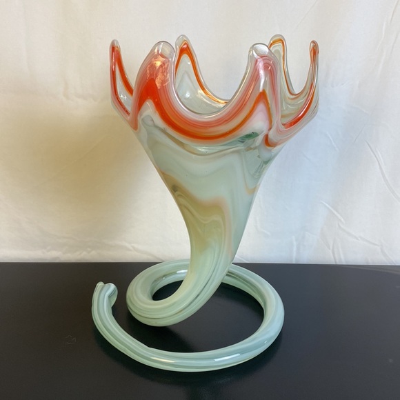 Mid Century Modern Orange Glass Sculpture - Picture 5 of 6